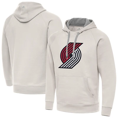 Men's Antigua Cream Portland Trail Blazers Big Logo Victory Pullover Hoodie