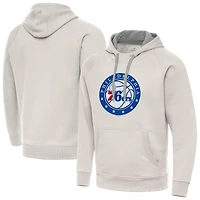 Men's Antigua Cream Philadelphia 76ers Big Logo Victory Pullover Hoodie
