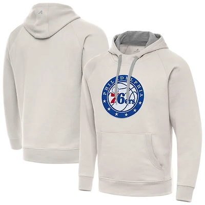 Men's Antigua Cream Philadelphia 76ers Big Logo Victory Pullover Hoodie