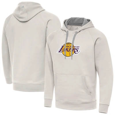 Men's Antigua Cream Los Angeles Lakers Big Logo Victory Pullover Hoodie