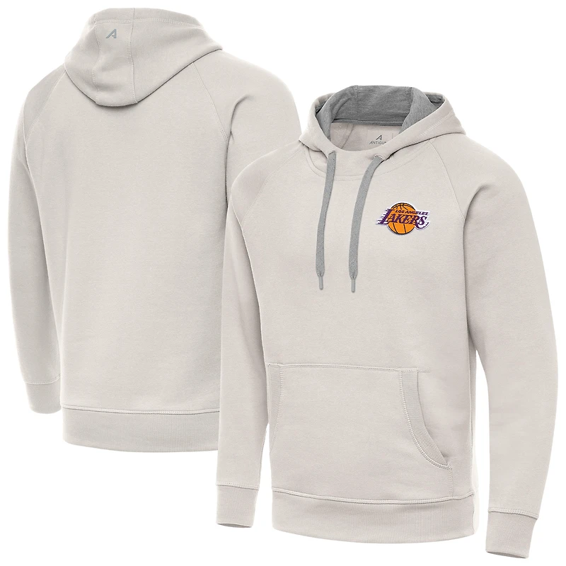Men's Antigua Cream Los Angeles Lakers Victory Pullover Hoodie