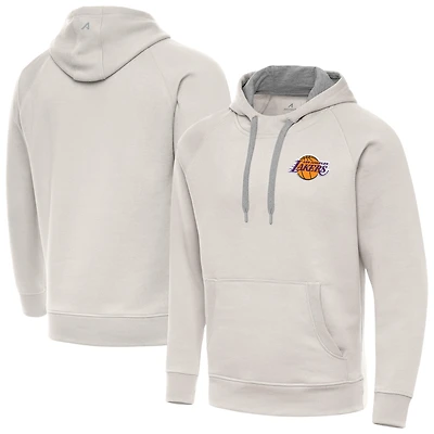 Men's Antigua Cream Los Angeles Lakers Victory Pullover Hoodie