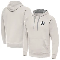 Men's Antigua Cream Brooklyn Nets Victory Pullover Hoodie