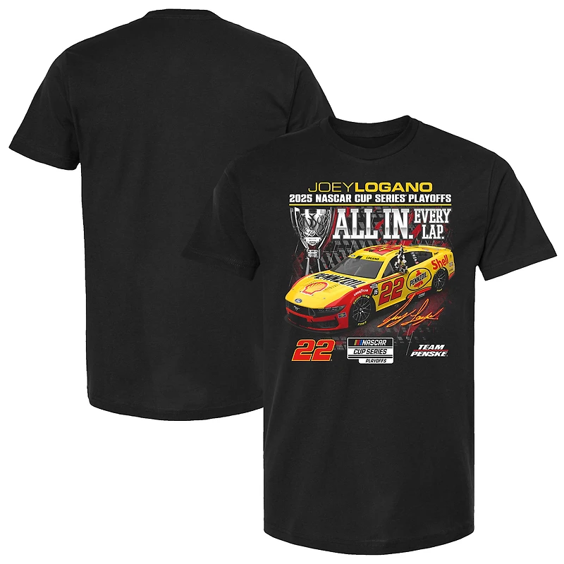 Men's Checkered Flag Sports Black Joey Logano 2025 NASCAR Cup Series Playoffs Shell Pennzoil All T-Shirt