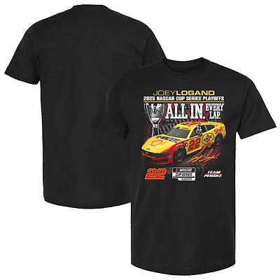 Men's Checkered Flag Sports  Black Joey Logano 2025 NASCAR Cup Series Playoffs Shell Pennzoil All T-Shirt