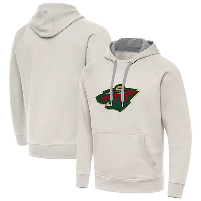 Men's Antigua Cream Minnesota Wild Big Logo Victory Pullover Hoodie