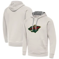 Men's Antigua Cream Minnesota Wild Big Logo Victory Pullover Hoodie