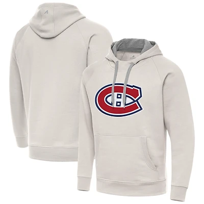 Men's Antigua Cream Montreal Canadiens Big Logo Victory Pullover Hoodie