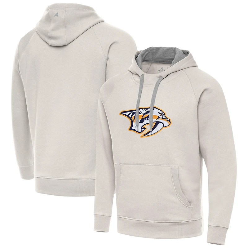 Men's Antigua Cream Nashville Predators Big Logo Victory Pullover Hoodie