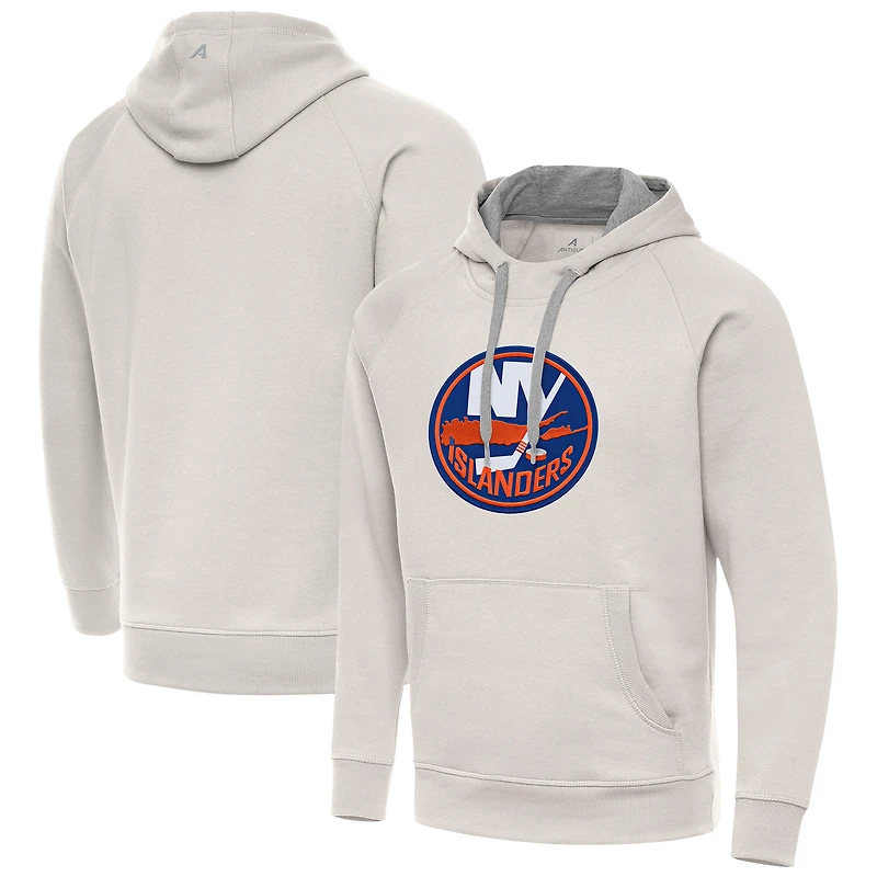 Men's Antigua Cream New York Islanders Big Logo Victory Pullover Hoodie