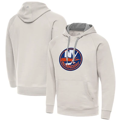 Men's Antigua Cream New York Islanders Big Logo Victory Pullover Hoodie