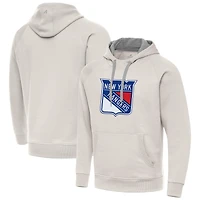 Men's Antigua Cream New York Rangers Big Logo Victory Pullover Hoodie