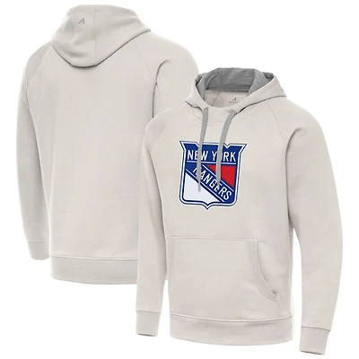 Men's Antigua Cream New York Rangers Big Logo Victory Pullover Hoodie