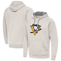 Men's Antigua Cream Pittsburgh Penguins Big Logo Victory Pullover Hoodie