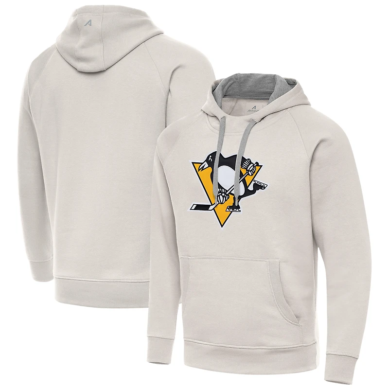 Men's Antigua Cream Pittsburgh Penguins Big Logo Victory Pullover Hoodie