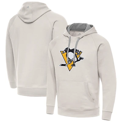 Men's Antigua Cream Pittsburgh Penguins Big Logo Victory Pullover Hoodie