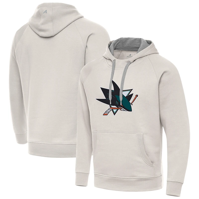 Men's Antigua Cream San Jose Sharks Big Logo Victory Pullover Hoodie