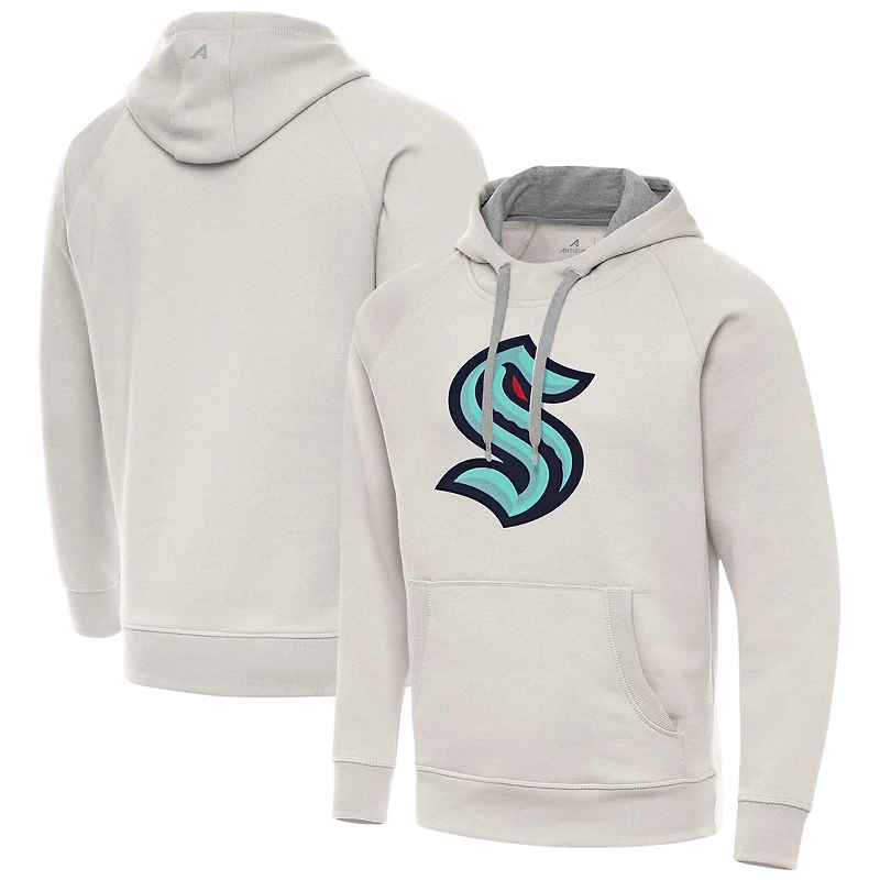 Men's Antigua Cream Seattle Kraken Big Logo Victory Pullover Hoodie
