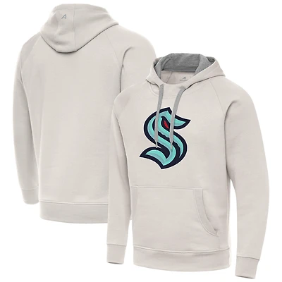 Men's Antigua Cream Seattle Kraken Big Logo Victory Pullover Hoodie