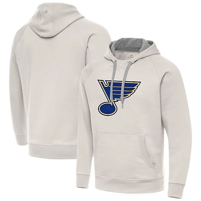 Men's Antigua Cream St. Louis Blues Big Logo Victory Pullover Hoodie