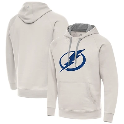 Men's Antigua Cream Tampa Bay Lightning Big Logo Victory Pullover Hoodie