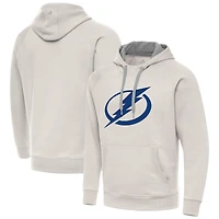 Men's Antigua Cream Tampa Bay Lightning Big Logo Victory Pullover Hoodie