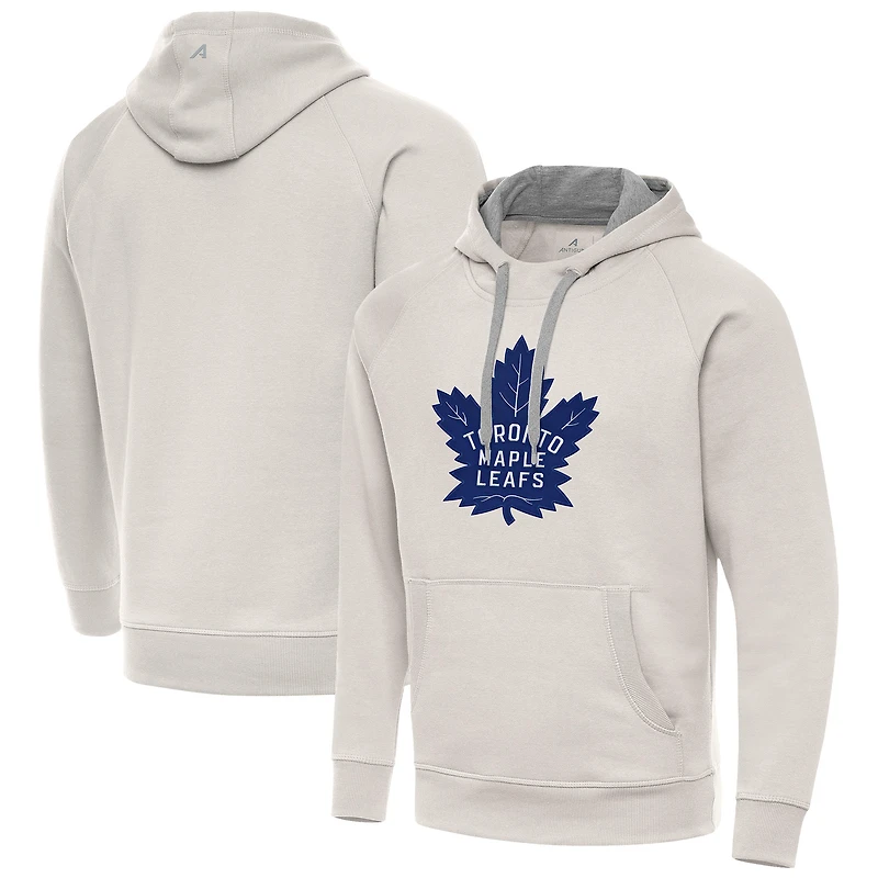 Men's Antigua Cream Toronto Maple Leafs Big Logo Victory Pullover Hoodie