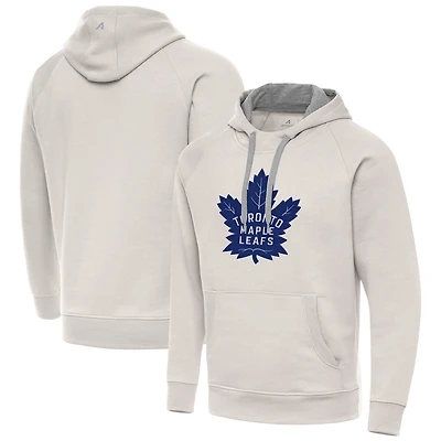 Men's Antigua Cream Toronto Maple Leafs Big Logo Victory Pullover Hoodie