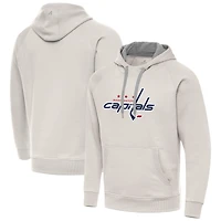 Men's Antigua Cream Washington Capitals Big Logo Victory Pullover Hoodie