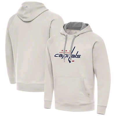 Men's Antigua Cream Washington Capitals Big Logo Victory Pullover Hoodie