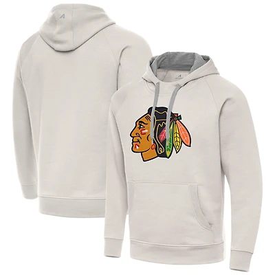 Men's Antigua Cream Chicago Blackhawks Big Logo Victory Pullover Hoodie