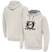 Men's Antigua Cream Anaheim Ducks Big Logo Victory Pullover Hoodie