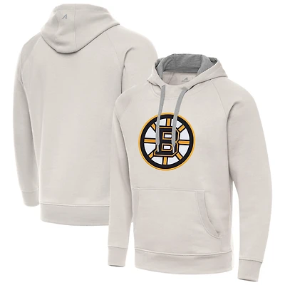 Men's Antigua Cream Boston Bruins Big Logo Victory Pullover Hoodie