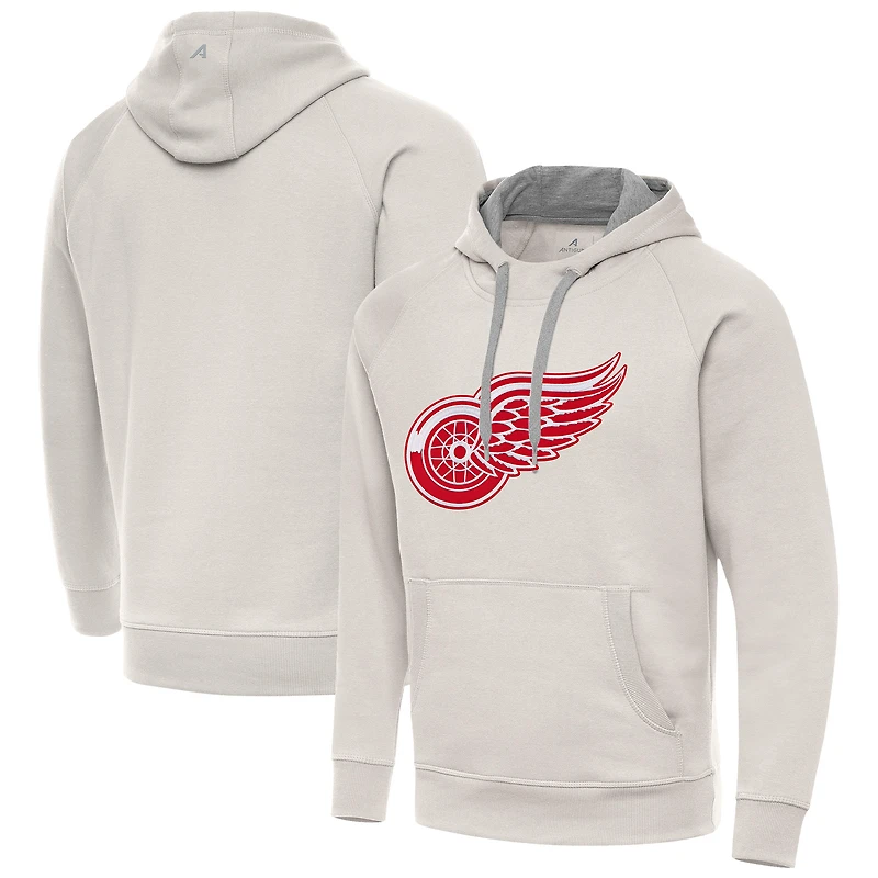 Men's Antigua Cream Detroit Red Wings Big Logo Victory Pullover Hoodie