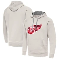 Men's Antigua Cream Detroit Red Wings Big Logo Victory Pullover Hoodie