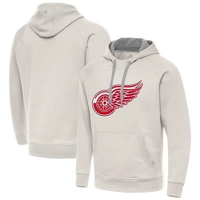 Men's Antigua Cream Detroit Red Wings Big Logo Victory Pullover Hoodie