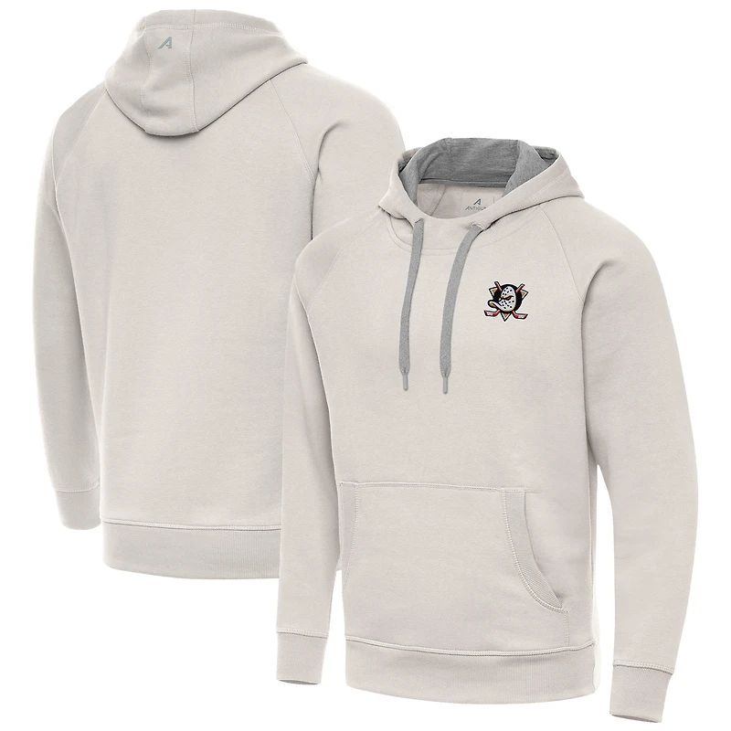 Men's Antigua Cream Anaheim Ducks Victory Pullover Hoodie