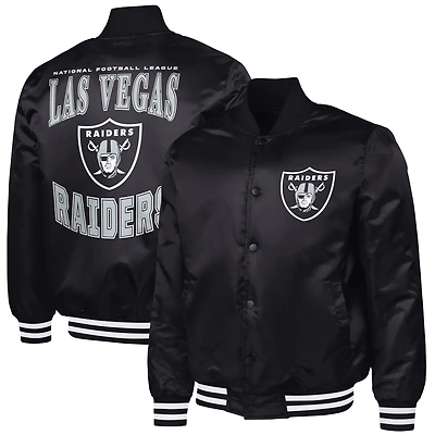 Men's G-III Sports by Carl Banks Black Las Vegas Raiders Adaptive Team Graphic Satin Full-Snap Varsity Jacket