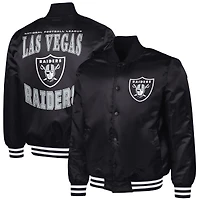 Men's G-III Sports by Carl Banks Black Las Vegas Raiders Adaptive Team Graphic Satin Full-Snap Varsity Jacket
