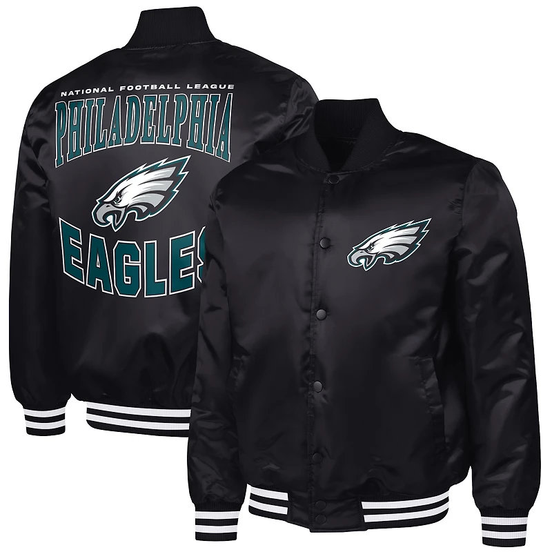 Men's G-III Sports by Carl Banks Black Philadelphia Eagles Adaptive Team Graphic Satin Full-Snap Varsity Jacket