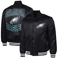 Men's G-III Sports by Carl Banks Black Philadelphia Eagles Adaptive Team Graphic Satin Full-Snap Varsity Jacket