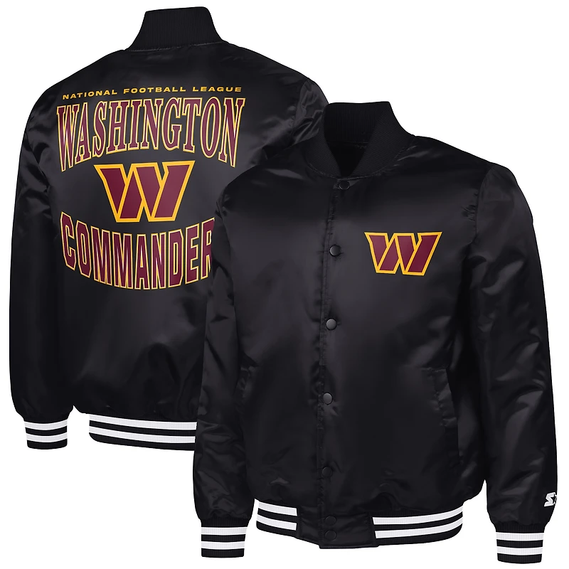 Men's G-III Sports by Carl Banks Black Washington Commanders Adaptive Team Graphic Satin Full-Snap Varsity Jacket