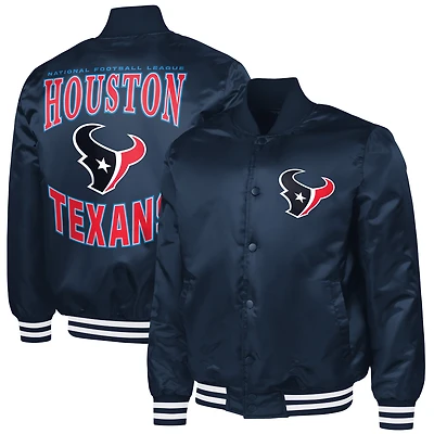 Men's G-III Sports by Carl Banks Navy Houston Texans Adaptive Team Graphic Satin Full-Snap Varsity Jacket