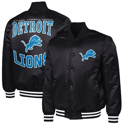 Men's G-III Sports by Carl Banks Black Detroit Lions Adaptive Team Graphic Satin Full-Snap Varsity Jacket