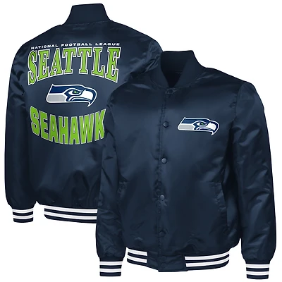 Men's G-III Sports by Carl Banks College Navy Seattle Seahawks Adaptive Team Graphic Satin Full-Snap Varsity Jacket