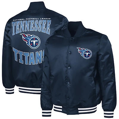 Men's G-III Sports by Carl Banks Navy Tennessee Titans Adaptive Team Graphic Satin Full-Snap Varsity Jacket