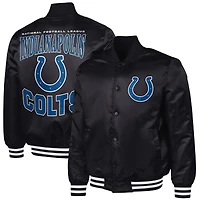 Men's G-III Sports by Carl Banks Black Indianapolis Colts Adaptive Team Graphic Satin Full-Snap Varsity Jacket