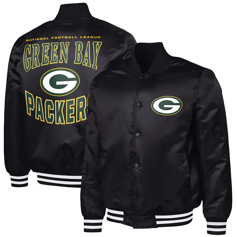 Men's G-III Sports by Carl Banks Black Green Bay Packers Adaptive Team Graphic Satin Full-Snap Varsity Jacket