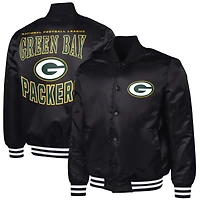 Men's G-III Sports by Carl Banks Black Green Bay Packers Adaptive Team Graphic Satin Full-Snap Varsity Jacket