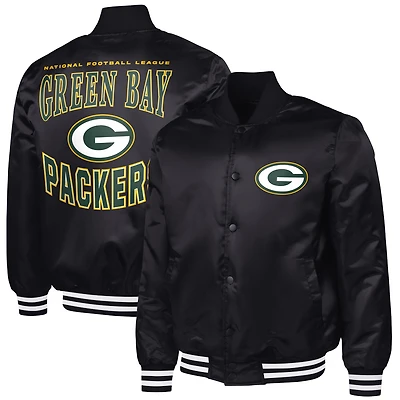 Men's G-III Sports by Carl Banks Black Green Bay Packers Adaptive Team Graphic Satin Full-Snap Varsity Jacket